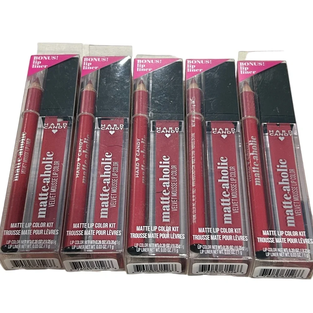 5 Hard Candy Matte-aholic Velvet Mousse Lip Color Kit W/ Bonus Lip Liner